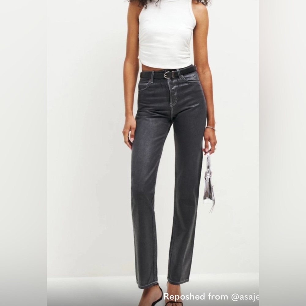 REFORMATION Cynthia High Rise Straight Long, size 24 / New With Tags! Glossy